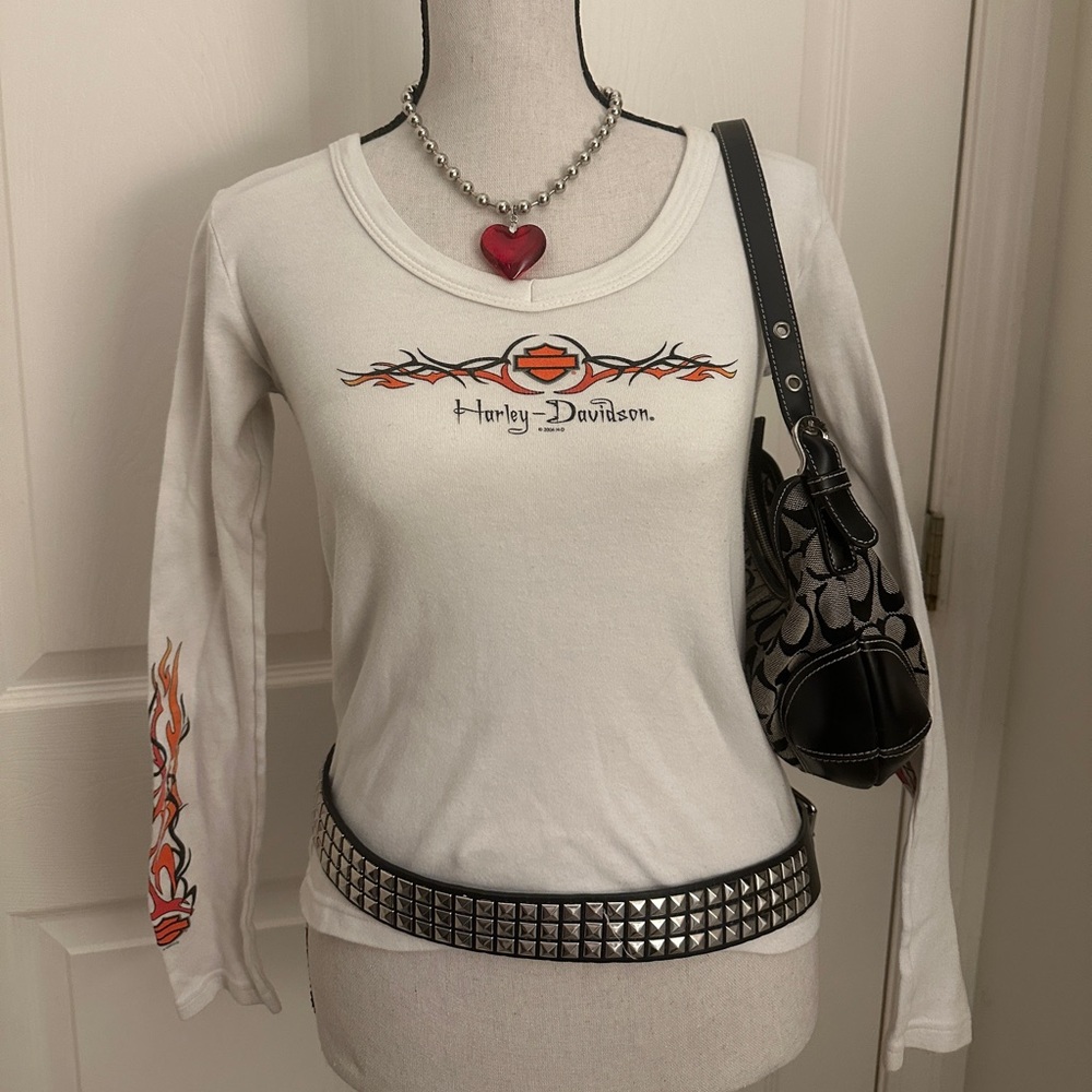 Harley-Davidson White and Orange Long Sleeve Tee